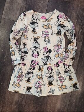 Disney Minnie & Friends Long Sleeve Peplum Dress - Pink & Cream